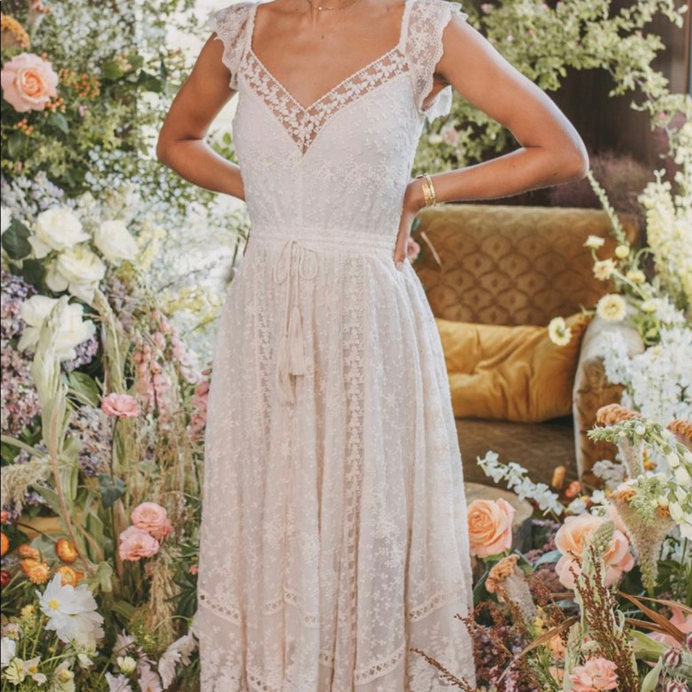 Spell Cream Lace V-Neck Maxi Dress